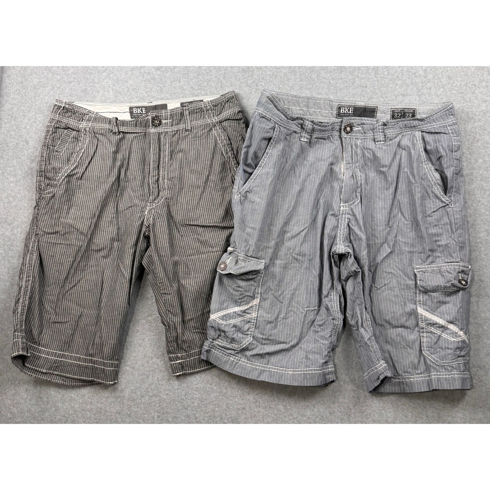 BKE Shorts Mens Size 32 Gray Blue LOT x 2 Cargo Chino Flat Front Casual Slim